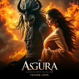 An intense cinematic fantasy action film poster depicting the dramatic love story between a creepy Indian Asura and the daughter of the Agni God