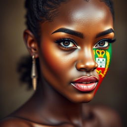 An artistic portrait of a sexy woman from Equatorial Guinea, showcasing her captivating beauty with big, alluring features