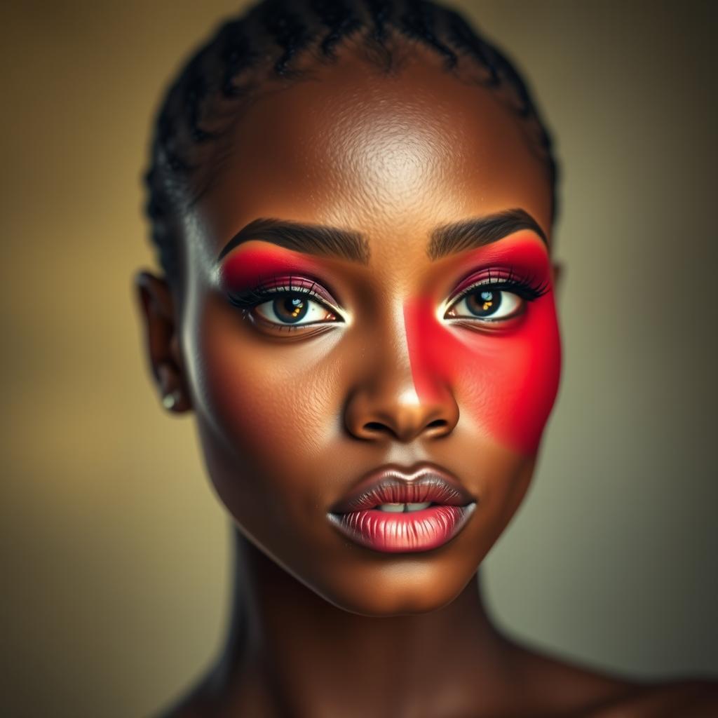 An artistic portrait of a sexy woman from Equatorial Guinea, showcasing her captivating beauty with big, alluring features