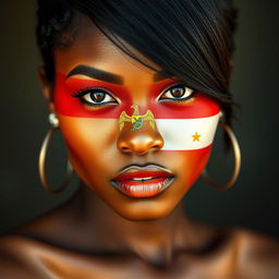 An artistic portrait of a sexy woman from Equatorial Guinea, showcasing her captivating beauty with big, alluring features