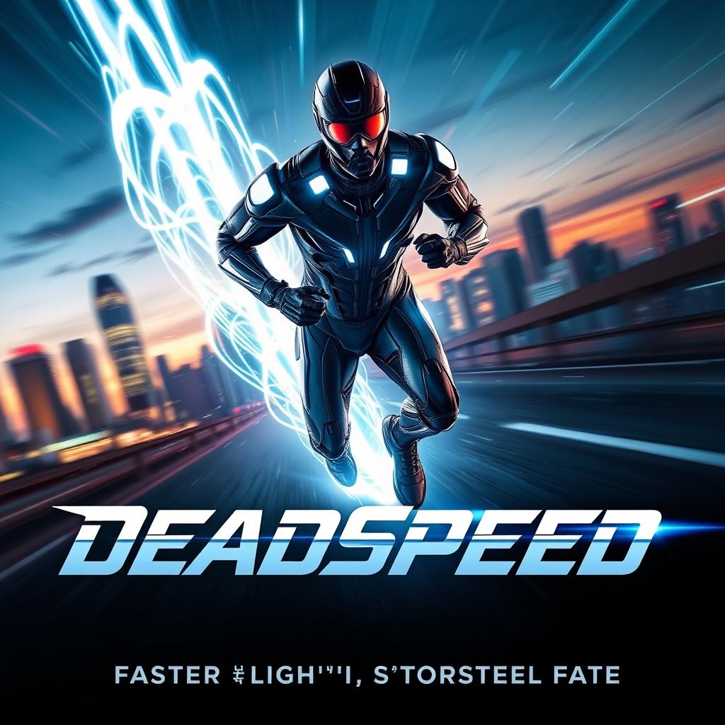 A dynamic and eye-catching cinematic film poster for a superhero named 'DeadSpeed'