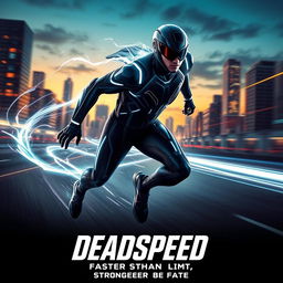 A dynamic and eye-catching cinematic film poster for a superhero named 'DeadSpeed'