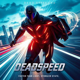 A dynamic and eye-catching cinematic film poster for a superhero named 'DeadSpeed'