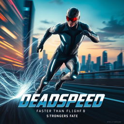 A dynamic and eye-catching cinematic film poster for a superhero named 'DeadSpeed'