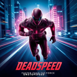 A stunning cinematic film poster for a superhero named 'DeadSpeed'