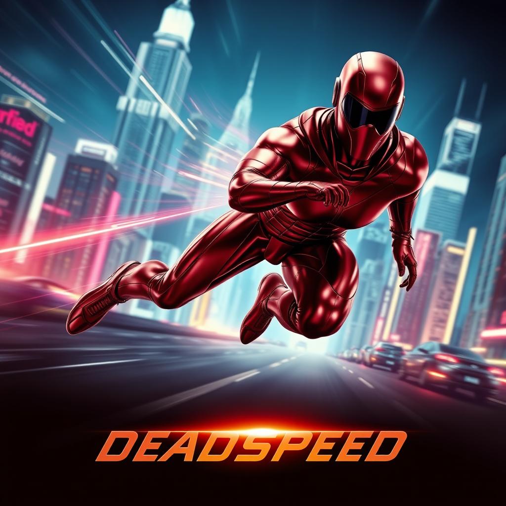 A cinematic film poster for a sci-fi superhero movie titled 'DEADSPEED'