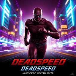 A visually stunning cinematic film poster for the superhero titled 'DEADSPEED'