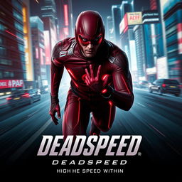 A captivating cinematic film poster for a superhero named 'DeadSpeed'