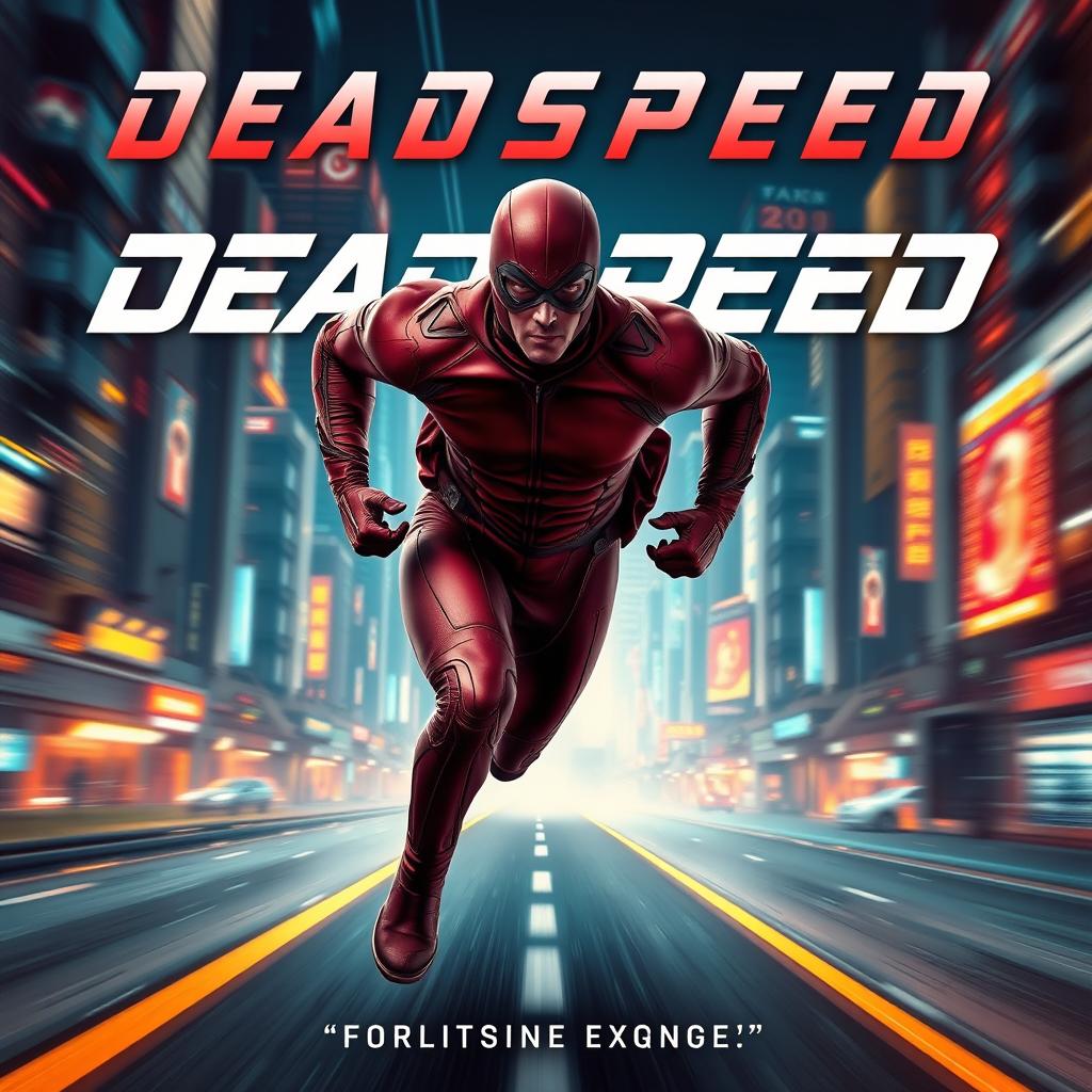 A captivating and high-energy sci-fi movie poster for a superhero film titled 'DeadSpeed'