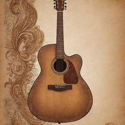 Remove the image of a guitar on the Filipino arts poster and replace it with a paintbrush - representing fine arts. Ensure the paintbrush harmonizes with the rest of the brown-toned doodle-style drawing of traditional Filipino culture.