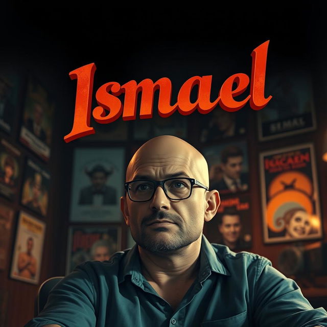 A bald man wearing glasses, depicted in a cinematic style