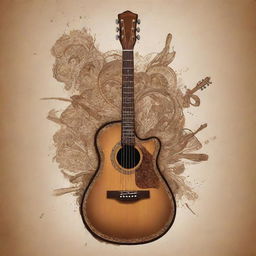 Remove the image of a guitar on the Filipino arts poster and replace it with a paintbrush - representing fine arts. Ensure the paintbrush harmonizes with the rest of the brown-toned doodle-style drawing of traditional Filipino culture.