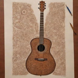 Remove the image of a guitar on the Filipino arts poster and replace it with a paintbrush - representing fine arts. Ensure the paintbrush harmonizes with the rest of the brown-toned doodle-style drawing of traditional Filipino culture.