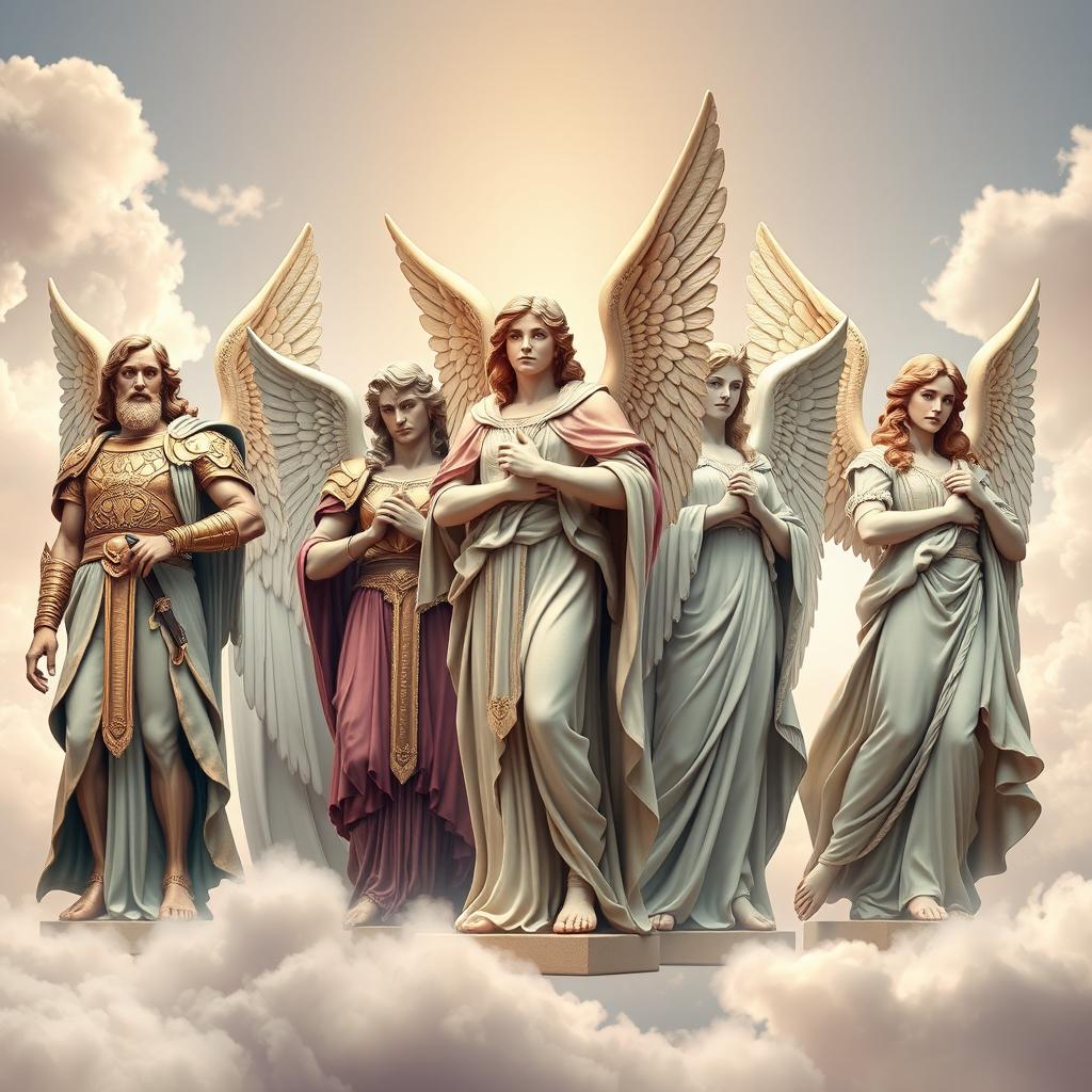 A magnificent illustration of different archangels standing resolutely alongside each other, embodying a guardian spirit ready to protect and serve