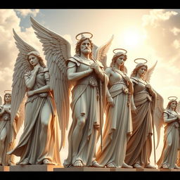 A magnificent illustration of different archangels standing resolutely alongside each other, embodying a guardian spirit ready to protect and serve