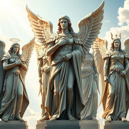 A magnificent illustration of different archangels standing resolutely alongside each other, embodying a guardian spirit ready to protect and serve