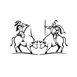 A simple black and white logo featuring two knights facing each other