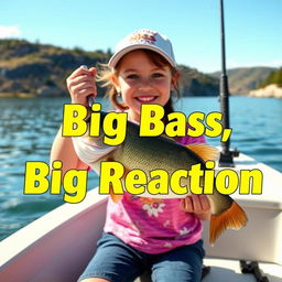 A vibrant YouTube Shorts thumbnail in a vertical 9:16 format (1920x1080 resolution) featuring a joyful 9-year-old girl fishing in a boat