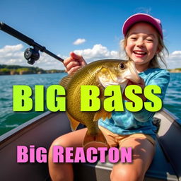 A vibrant YouTube Shorts thumbnail in a vertical 9:16 format (1920x1080 resolution) featuring a joyful 9-year-old girl fishing in a boat