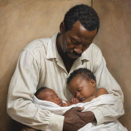 A stirring illustration that portrays a historical scene where a white man is taking away the newborn baby from an African American mother, her heart-wrenching struggle and desperation visible.