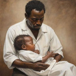 A stirring illustration that portrays a historical scene where a white man is taking away the newborn baby from an African American mother, her heart-wrenching struggle and desperation visible.