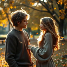 A scene depicting a couple, a young man and a young woman, facing each other with emotional expressions that convey their breakup