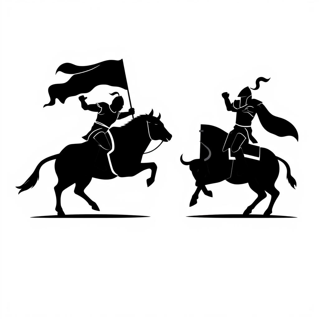 A silhouette logo depicting two knights facing each other