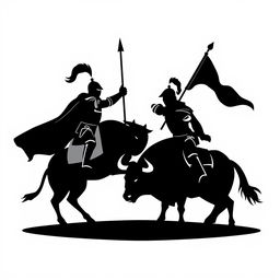 A silhouette logo depicting two knights facing each other