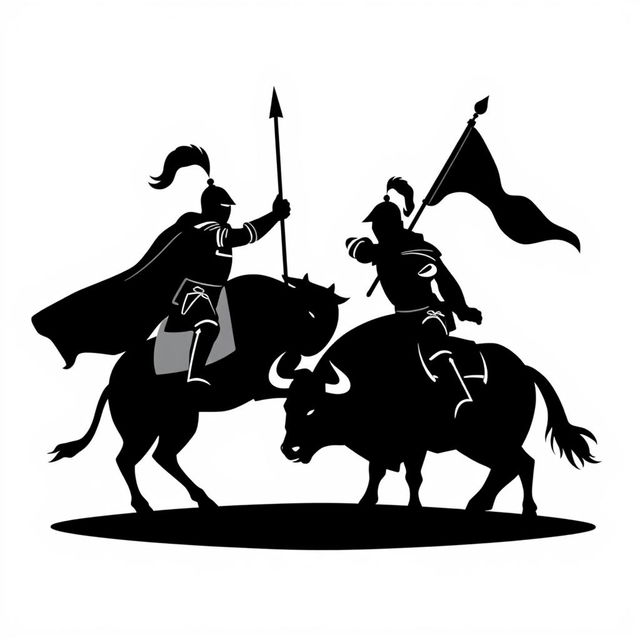 A silhouette logo depicting two knights facing each other