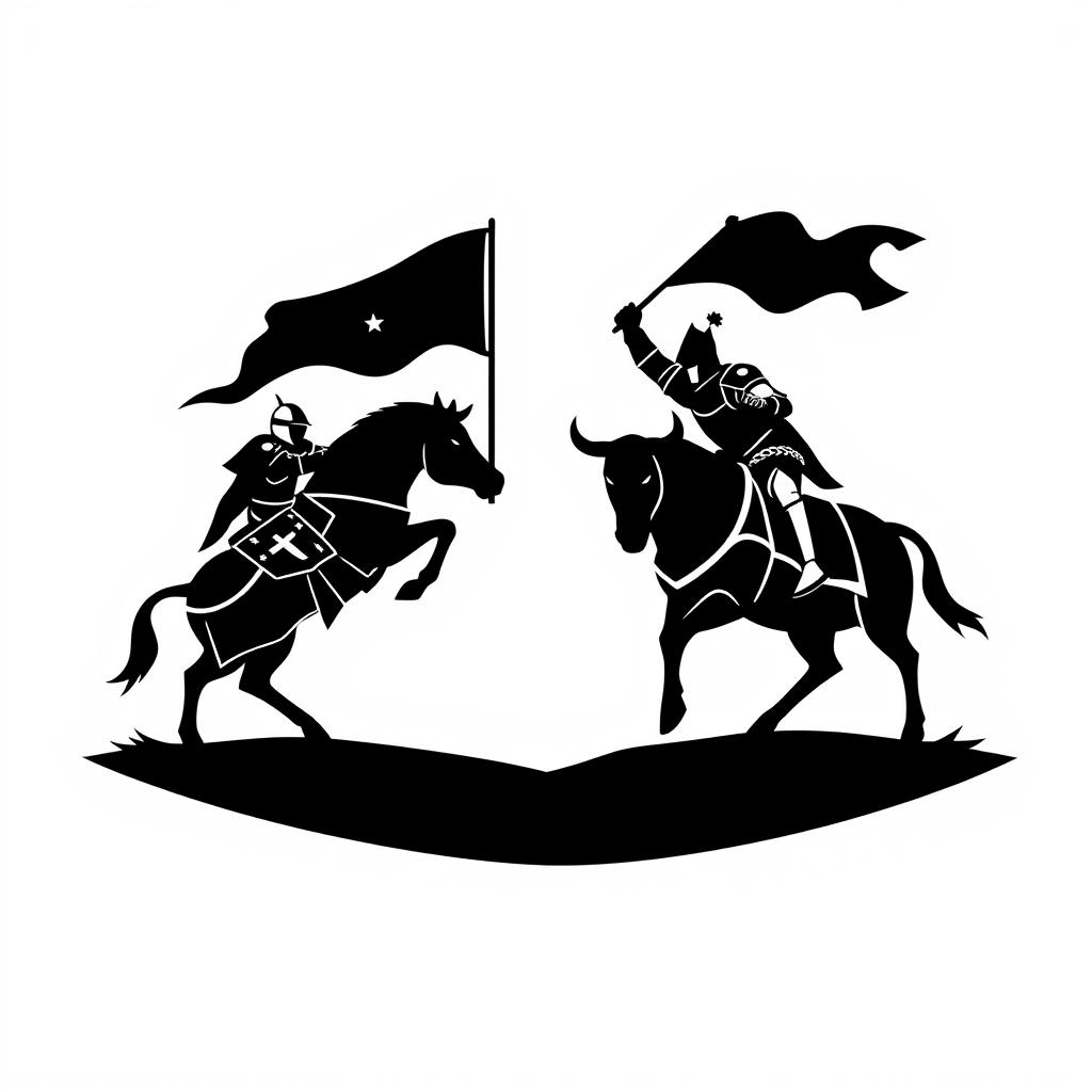 A silhouette logo showcasing two knights in an intense standoff