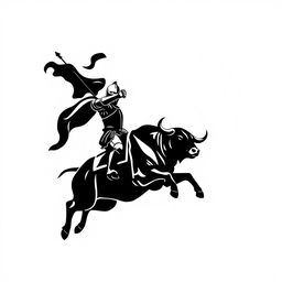 A striking silhouette logo of a knight, who is holding a flag and a shield while riding a jumping bull