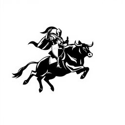 A striking silhouette logo of a knight, who is holding a flag and a shield while riding a jumping bull