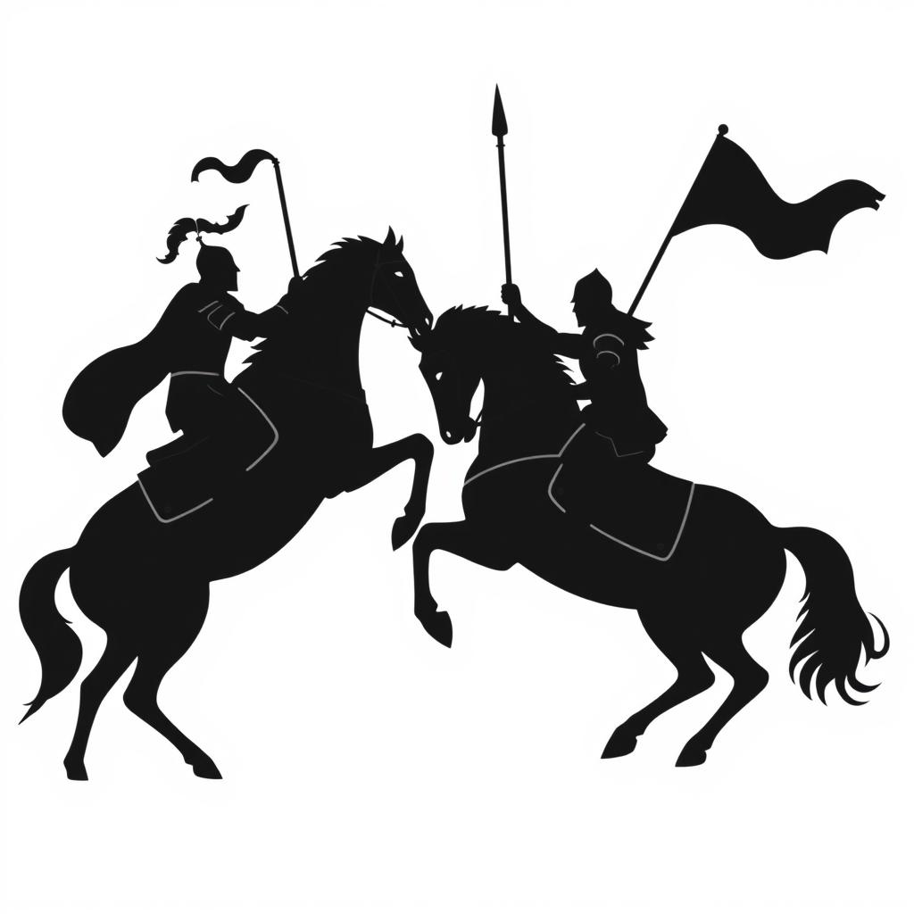 A silhouette logo featuring two knights facing each other