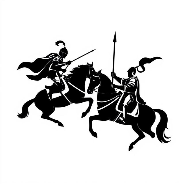 A silhouette logo featuring two knights facing each other