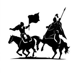 A silhouette logo featuring two knights facing each other