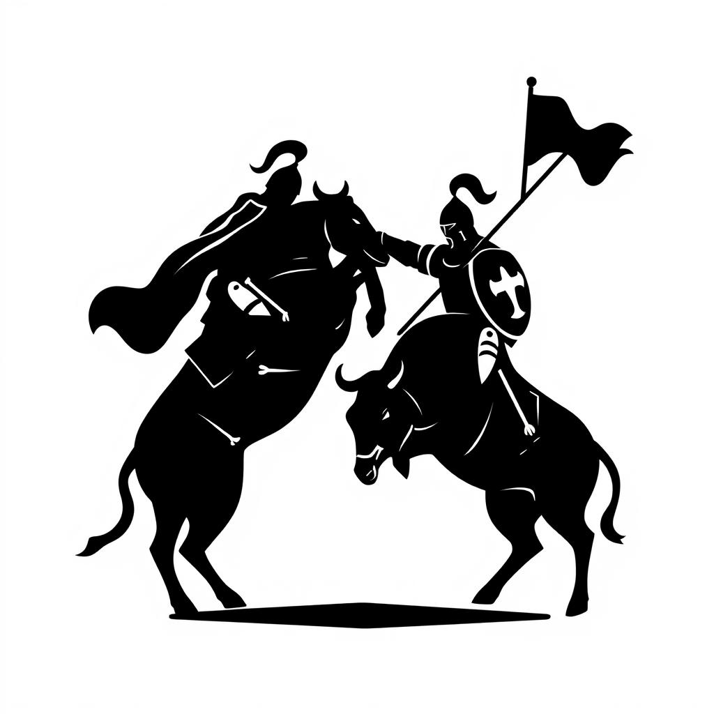 A silhouette logo showcasing two knights facing each other