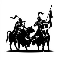 A silhouette logo depicting two knights facing each other