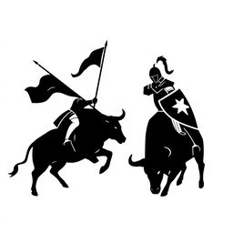 A silhouette logo depicting two knights facing each other