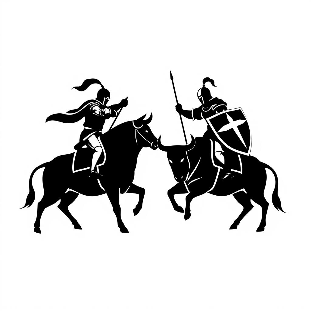 A silhouette logo depicting two knights facing each other