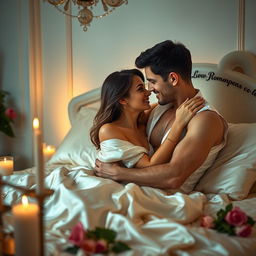 A captivating scene depicting intimacy and connection between a couple in an elegant bedroom setting