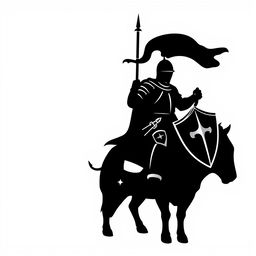 A silhouette logo of two knights facing each other