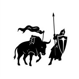 A silhouette logo of two knights facing each other