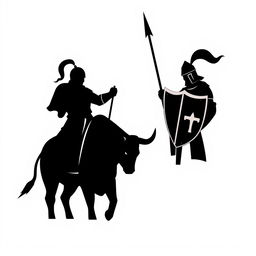 A silhouette logo of two knights facing each other