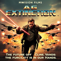 A striking vintage 1960s movie poster for 'Age of Extinction' by MWVISION FILMS, featuring Chris Evans as the heroic lead