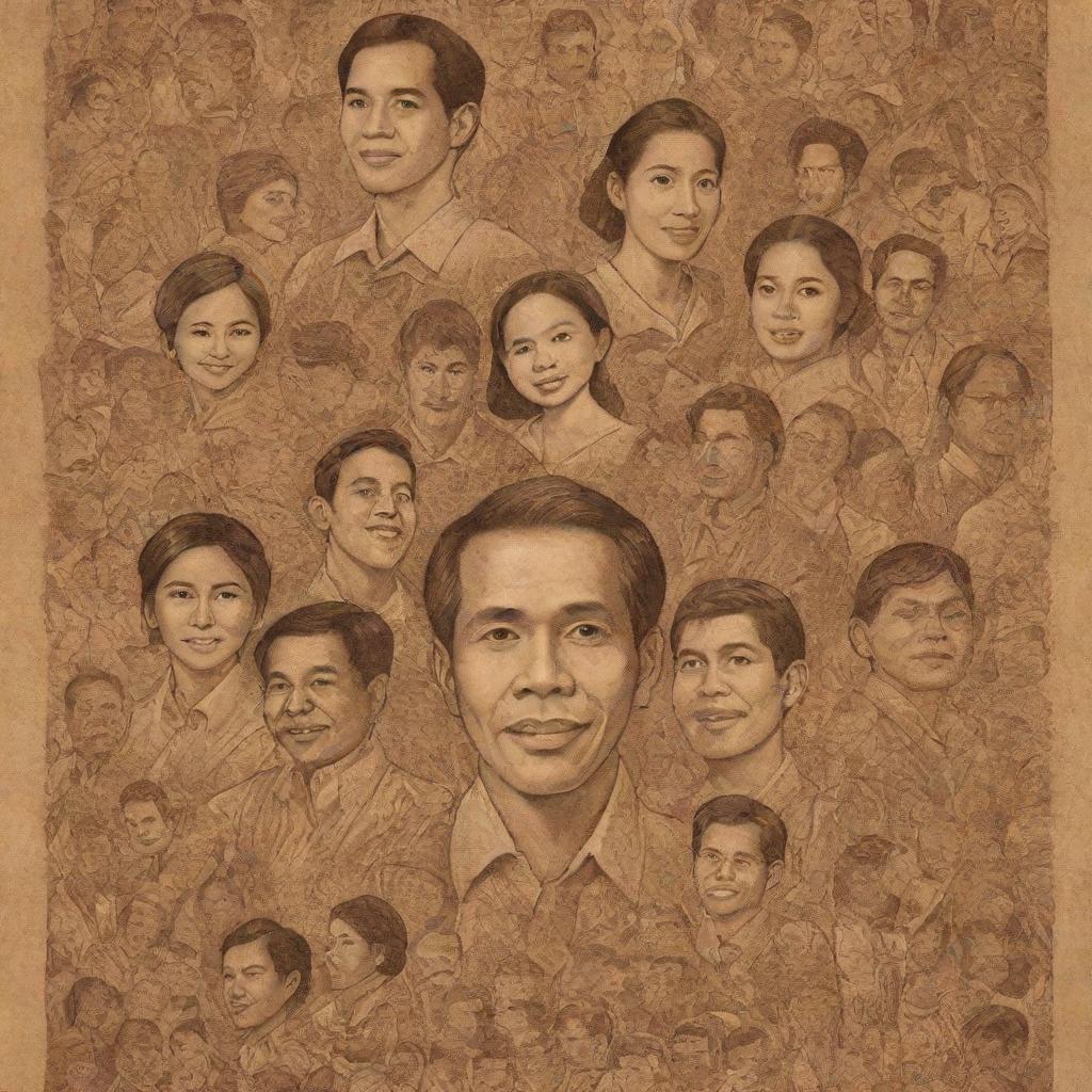 Incorporate stylized, doodle-like representations of renowned Filipino painters such as Fernando Amorsolo, Juan Luna, and Benedicto Cabrera into the lively, brown-shaded poster about Filipino arts.