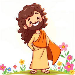 A full-body, playful illustration of Jesus standing upright, depicted in a child-friendly style