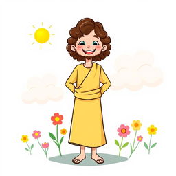 A full-body, playful illustration of Jesus standing upright, depicted in a child-friendly style