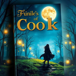 A captivating book cover design, featuring a mystical forest with enchanting glowing elements, such as floating lanterns and shimmering fairy dust