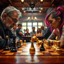 A captivating scene depicting the moment of checkmate in chess, with a dramatic focus on the king piece falling over in defeat