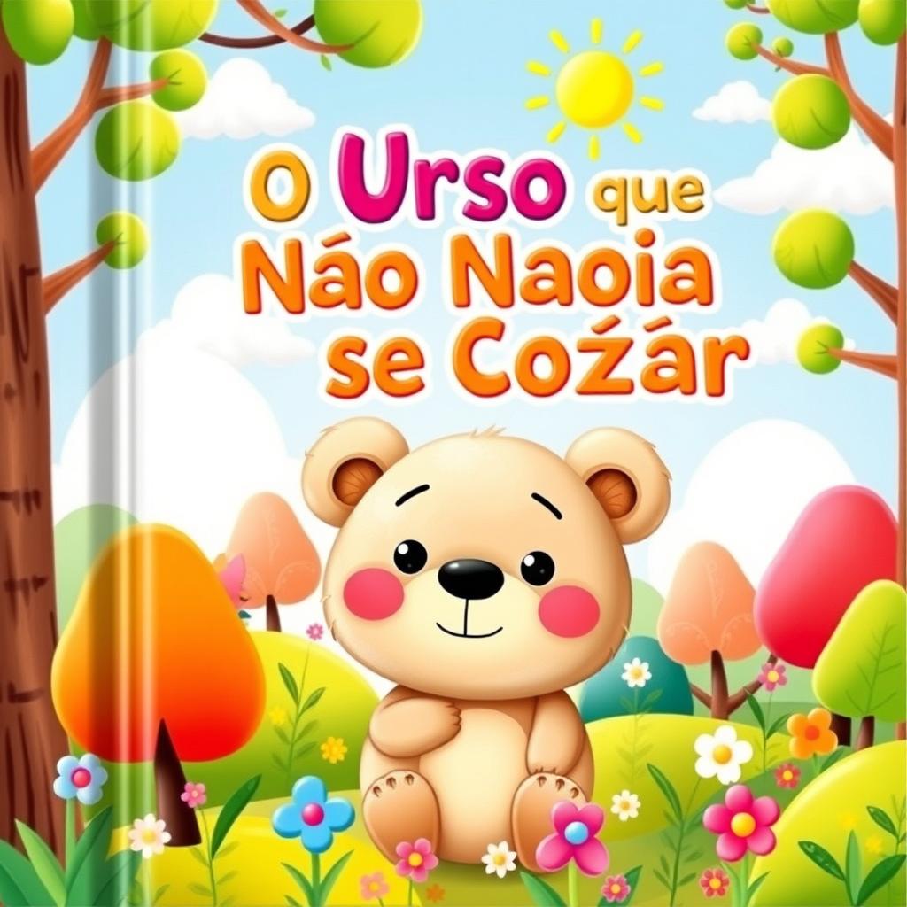 A colorful and whimsical book cover for a children's story titled 'O Urso que Não Sabia se Coçar'